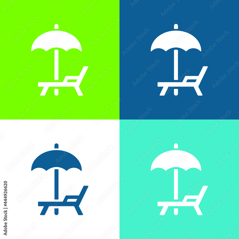 Beach Umbrella And Hammock Flat four color minimal icon set Beach Umbrella And Hammock Flat four color minimal icon set