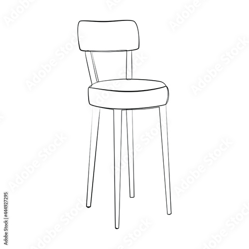Bar stool line drawing on white isolated background