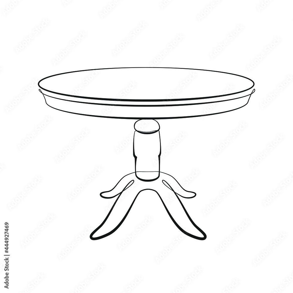 Round dining table on one leg line drawing on white isolated background  Stock Vector | Adobe Stock