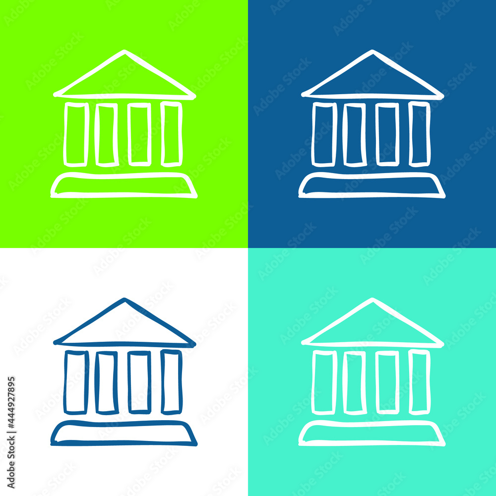 Antique Columns Building Outline Flat four color minimal icon set Antique Columns Building Outline Flat four color minimal icon set