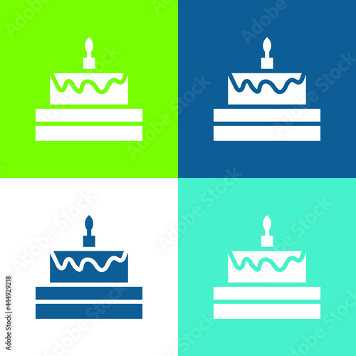 Birthday Cake Flat four color minimal icon set