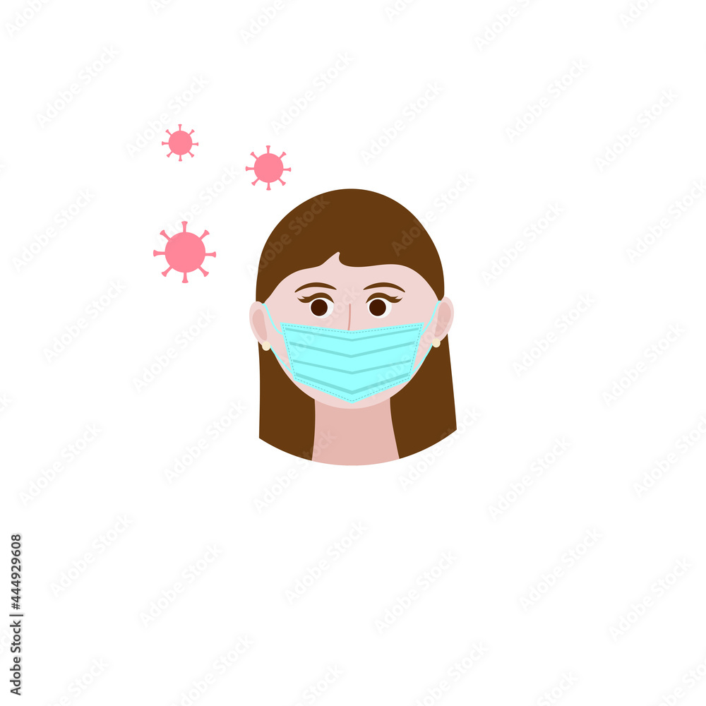 Protective Face Mask Illustrations.  A woman with medical mask.