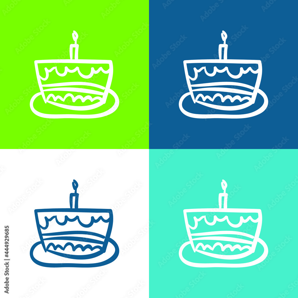 Birthday Cake Hand Drawn Celebration Food Flat four color minimal icon set Birthday Cake Hand Drawn Celebration Food Flat four color minimal icon set