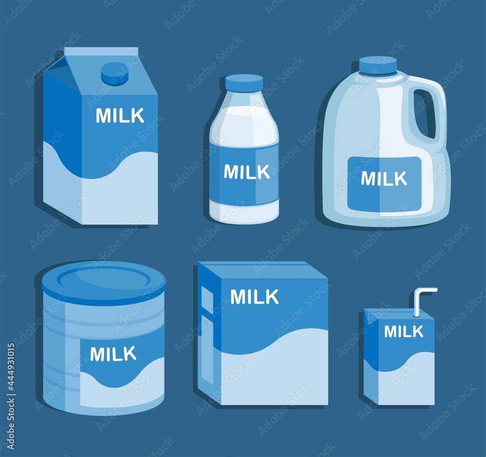Milk product in box bottle powder and ready to drink packaging collection set illustration vector Milk product in box bottle powder and ready to drink packaging collection set illustration vector