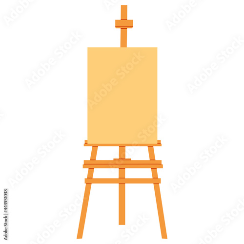 Flat vector cartoon illustration of an easel with a canvas isolated on a white background.
