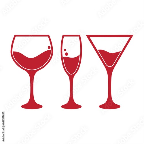 Three kinds of wine glasses logo. Vector icon symbol illustration isolated