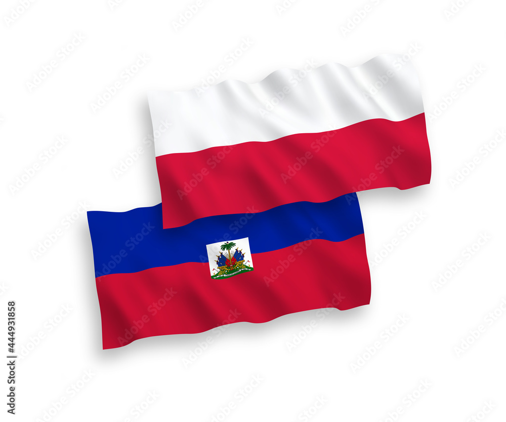Flags of Republic of Haiti and Poland on a white background Flags of Republic of Haiti and Poland on a white background
