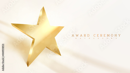 Gold star shaped, light sparkle luxury effect background, award ceremony scene concept. vector illustration.