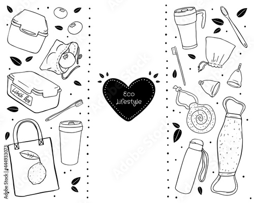 Illustration set eco-friendly objects isolated in white background.