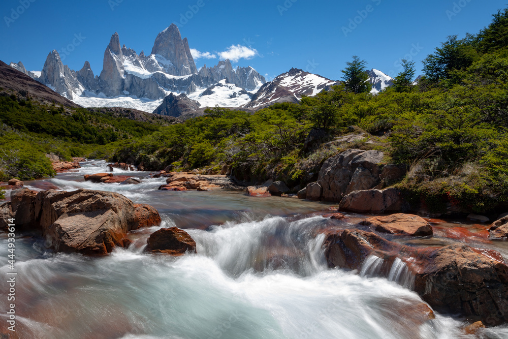 Mount Fitz Roy cerro. Los glaciares National Park, El Chalten, Patagonia Argentina. South america best travel destination for climbing and hiking in the mountains. Mount Fitz Roy cerro. Los glaciares National Park, El Chalten, Patagonia Argentina. South america best travel destination for climbing and hiking in the mountains.