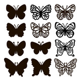 CUT BUTTERFLIES Monochrome Cute Insects On White Background Cartoon Hand Drawn Sketch For Print And Cutting Natural Lepidopterology Vector Illustration Collection