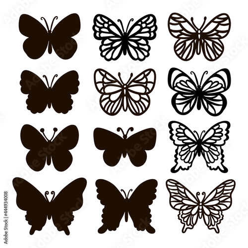 CUT BUTTERFLIES Monochrome Cute Insects On White Background Cartoon Hand Drawn Sketch For Print And Cutting Natural Lepidopterology Vector Illustration Collection © FARAWAYKINGDOM