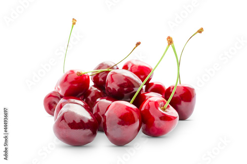 Heap of sweet cherries on white background, summer berries isolate