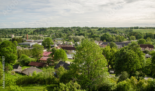 View from the hill to the Sabile town, houses and roofs. 