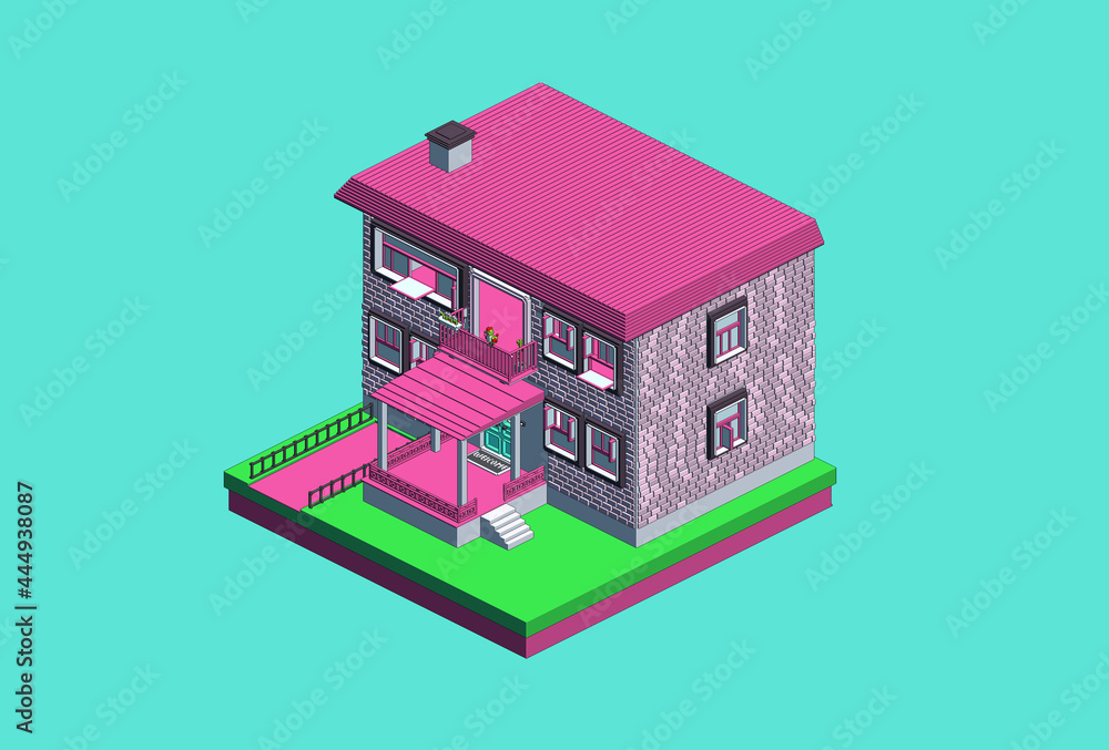 Isometric colorful house. Pixel art Isometric colorful house. Pixel art