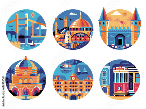 Istanbul Travel Landmarks Circle Icons Set photo