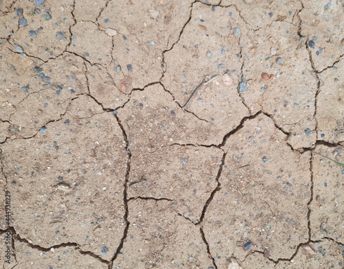 Arid cracked land in a drought, without water.