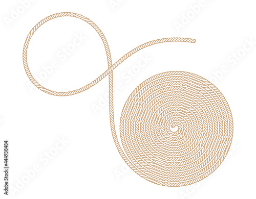 Vector rope rolled into a circle. Isolated on white background.