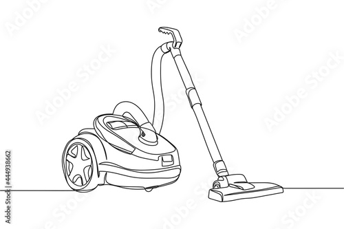 Continuous one line of vacuum cleaner in silhouette on a white background. Linear stylized.Minimalist.