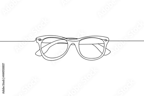 Continuous one line of glasses for vision in silhouette on a white background. Linear stylized.Minimalist.