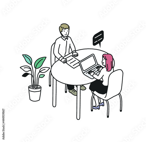女性と対面相談をする若い男性