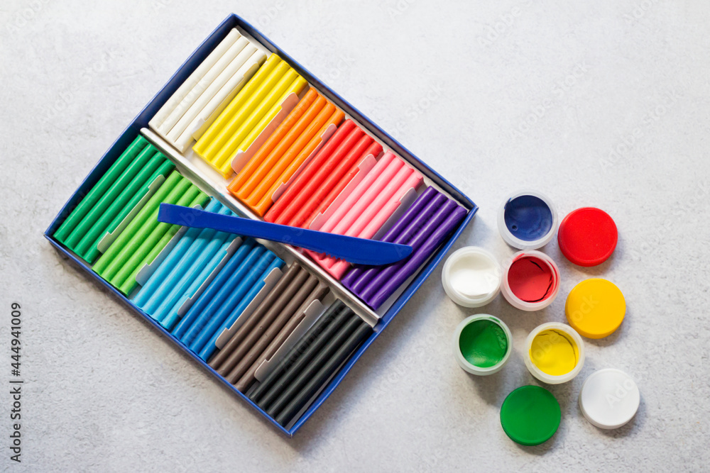 Naklejka premium Gouache and plasticine, materials for creativity