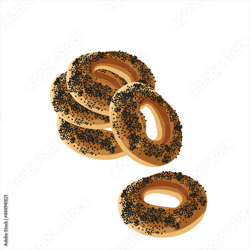 bagels with poppy seeds on a white background. Vector