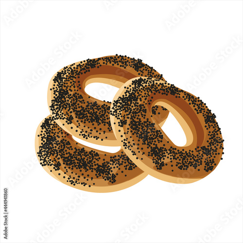 bagels with poppy seeds on a white background. Vector