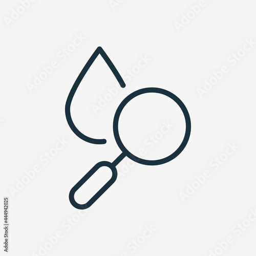 Research Water Quality Linear Icon. Magnifying Glass with Drop Water Line Pictogram. Laboratory Microbiology Test for Bacteria. Analysis Quality of Liquid. Editable stroke. Vector illustration