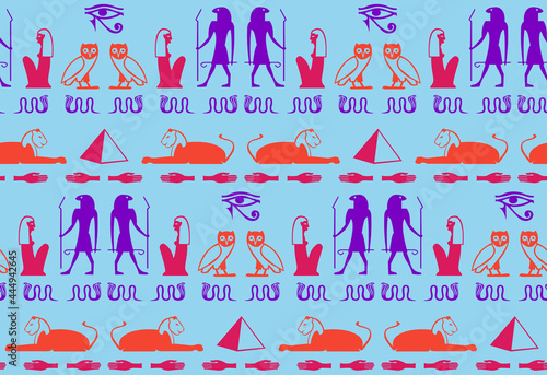 Ethnic egyptian symbols script elements seamless