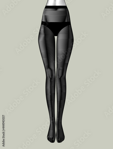 Legs of standing women full face in dark tights