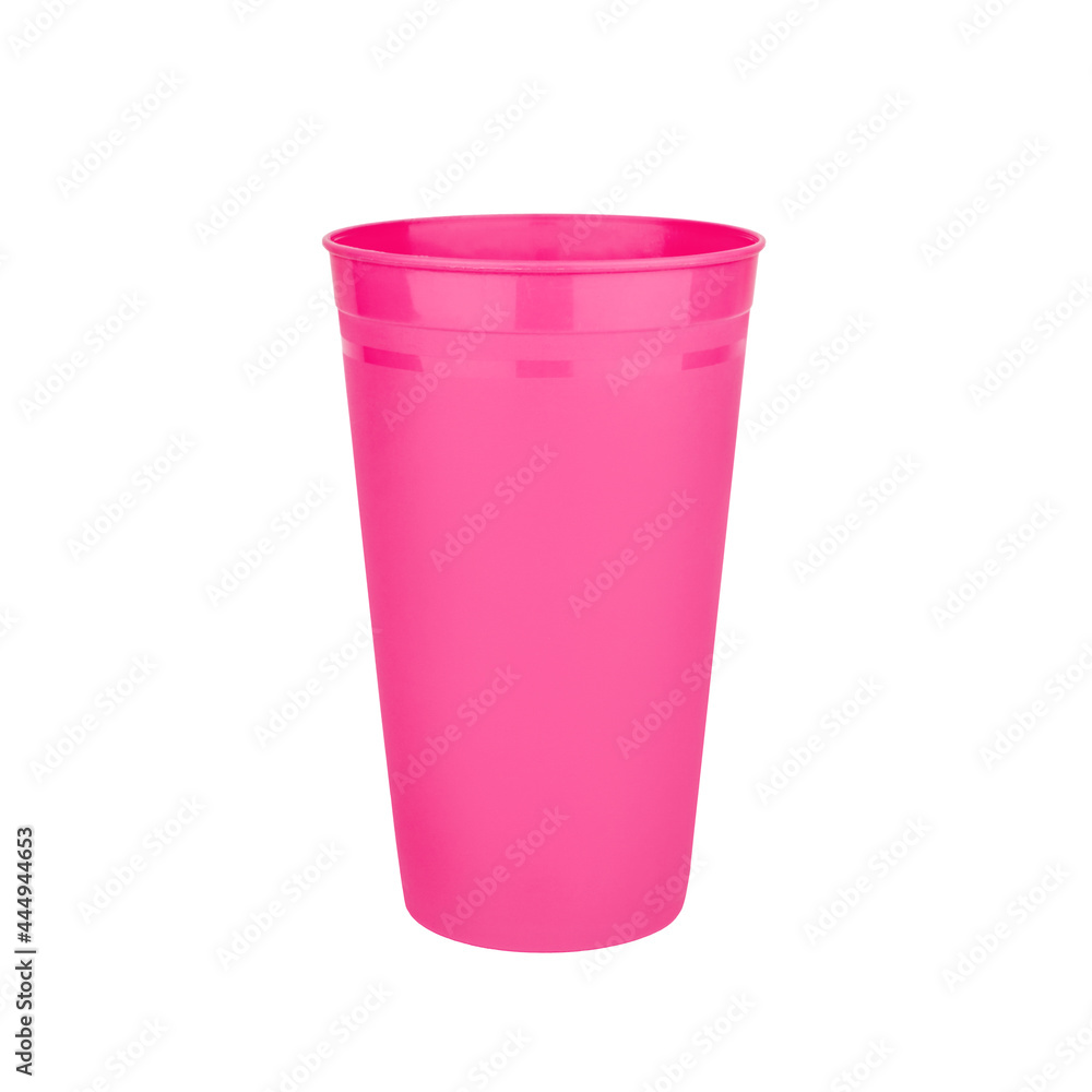 Pink empty plastic cup white background isolated closeup, disposable blank drinking glass, beverage, cocktail, cold water, hot coffee mug, tea, fruit juice, tableware design, utensil, container mockup Pink empty plastic cup white background isolated closeup, disposable blank drinking glass, beverage, cocktail, cold water, hot coffee mug, tea, fruit juice, tableware design, utensil, container mockup
