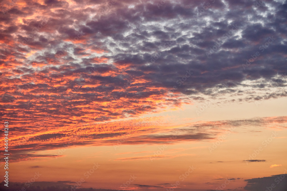 夕焼けのオレンジがきれいに雲に反射している様子