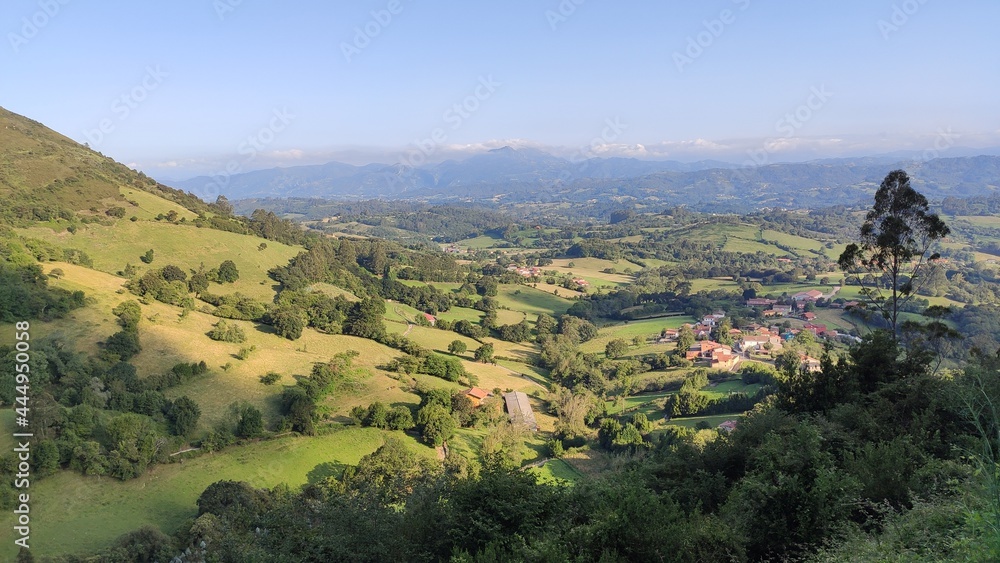 Sariego valley seen from the road to Gijon AS-331, Asturias, Spain