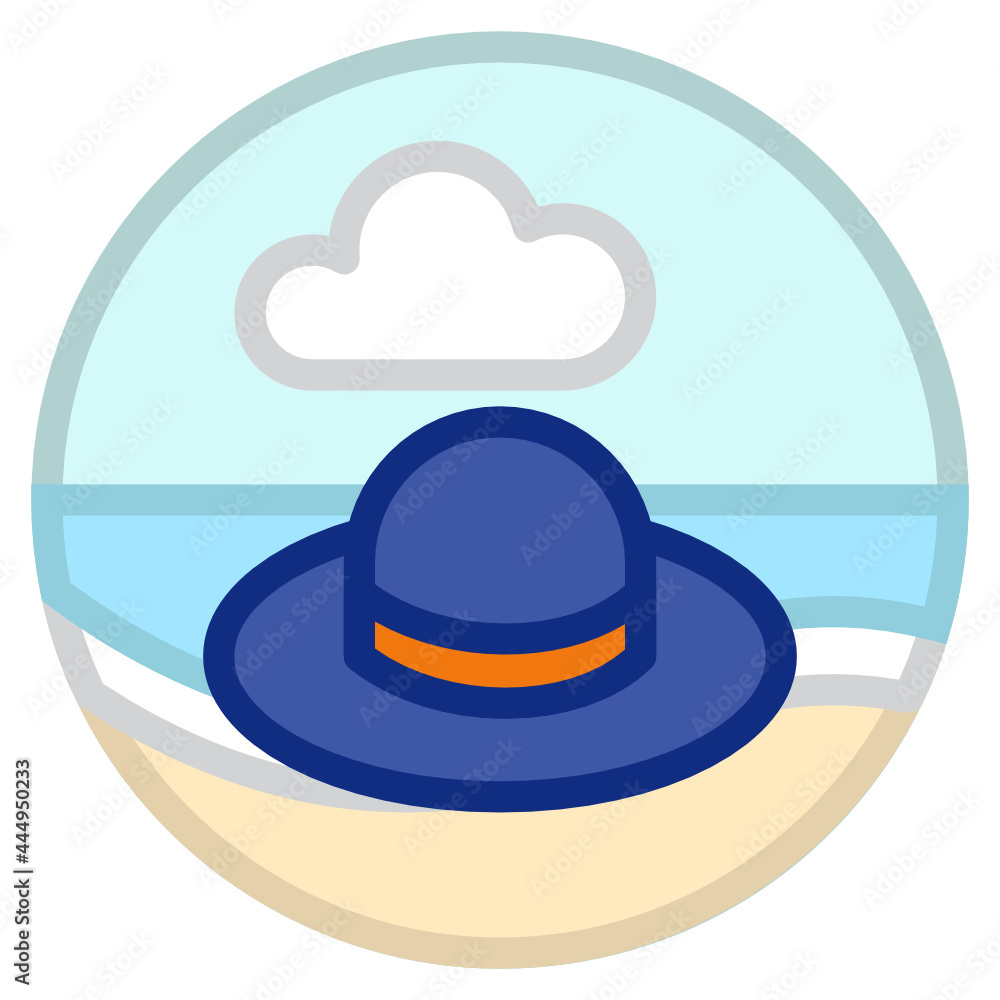 Hat , Beach filled outline icon.