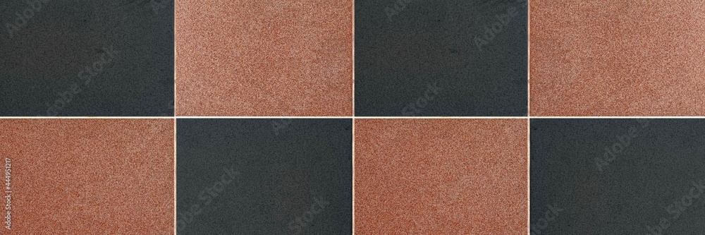 Fototapeta premium Panorama of Black and brown tiles wall and floor texture background, abstract marble granite stone texture, slate tile ceramic seamless texture