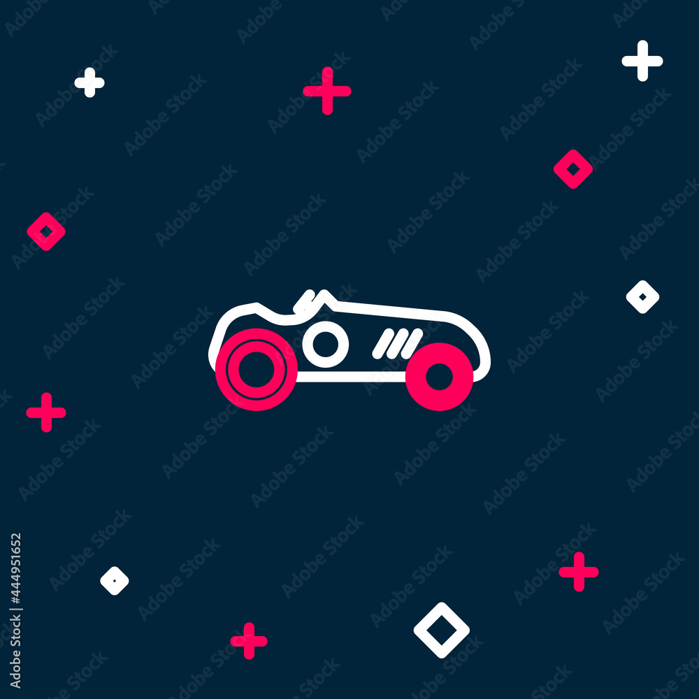 Line Vintage sport racing car icon isolated on blue background. Colorful outline concept. Vector