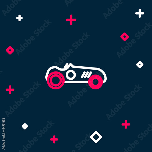 Line Vintage sport racing car icon isolated on blue background. Colorful outline concept. Vector