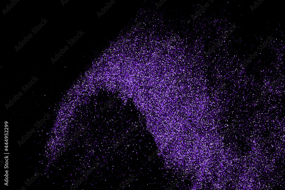 Purple explosion of confetti. Magenta abstract texture isolated on black background. Mauve flat design element. Vector illustration,eps 10. - obrazy, fototapety, plakaty 