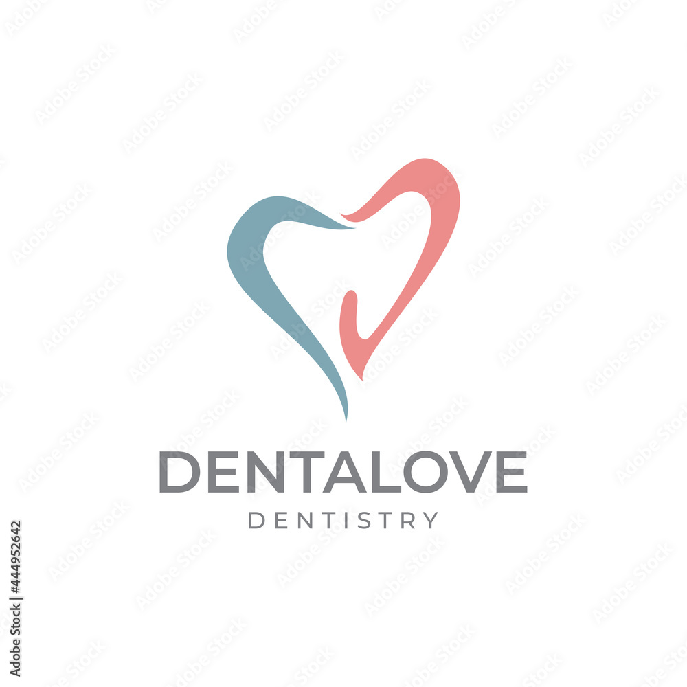 Dentalove logo, abstract love with negative space tooth for  pediatric office vector