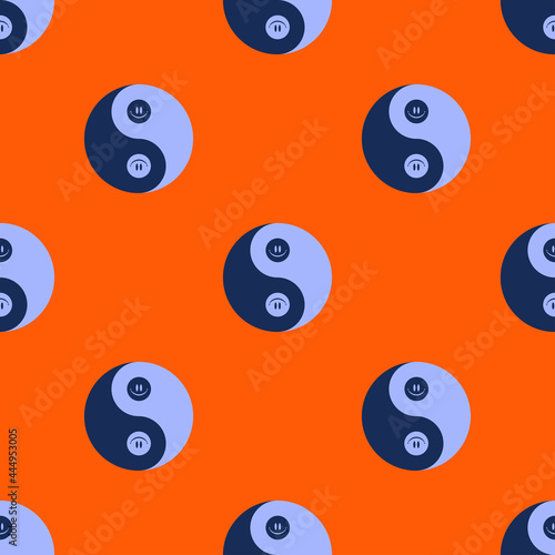 Cool yin & yang with funny face. Vector seamless pattern