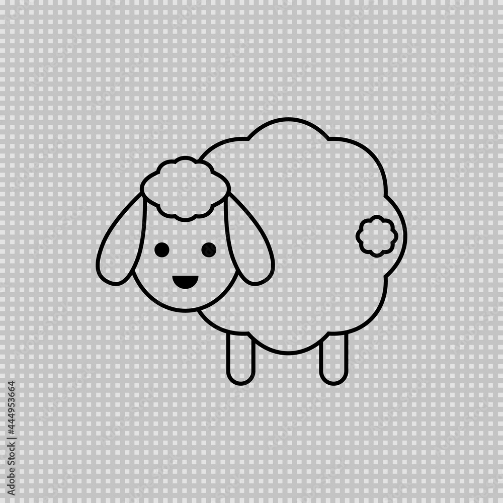 Cute sheep with tail. Transparent linear outline vector drawing. Lamb illustration.