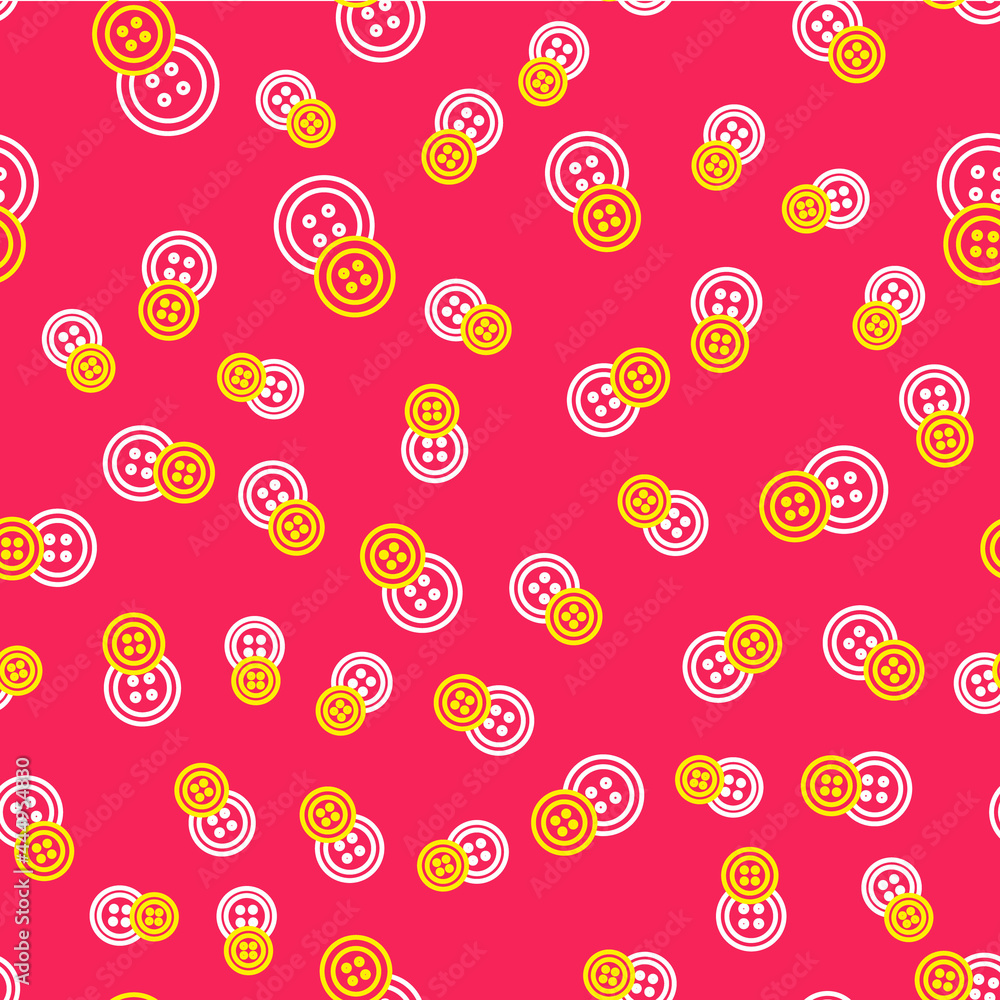 Line Sewing button for clothes icon isolated seamless pattern on red background. Clothing button. Vector Line Sewing button for clothes icon isolated seamless pattern on red background. Clothing button. Vector