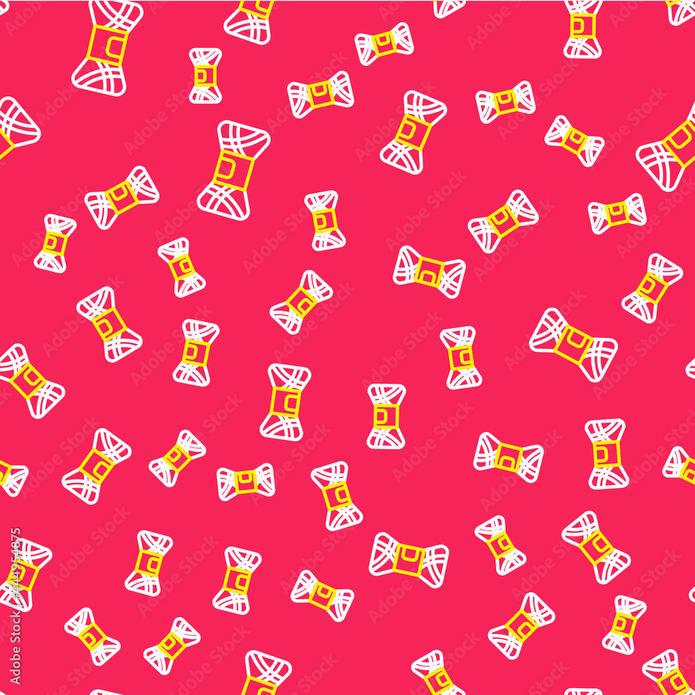 Line Yarn icon isolated seamless pattern on red background. Label for hand made, knitting or tailor shop. Vector Line Yarn icon isolated seamless pattern on red background. Label for hand made, knitting or tailor shop. Vector