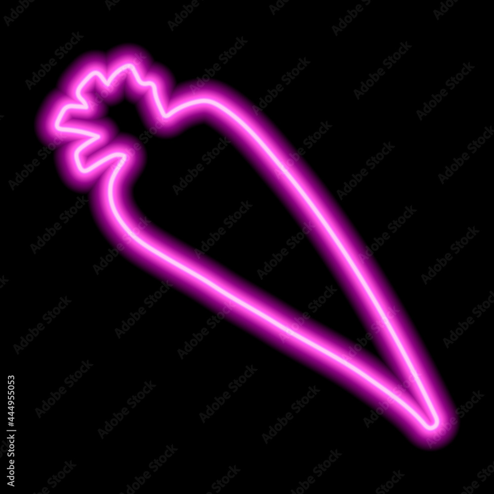 Pink neon carrot silhouette on a black background. Healthy food, vegetable, vegetarian food, natural vitamins Pink neon carrot silhouette on a black background. Healthy food, vegetable, vegetarian food, natural vitamins