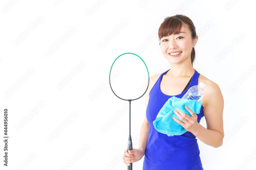 ラケットを持つ若い女性 ラケットを持つ若い女性