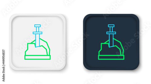 Line Sword in the stone icon isolated on white background. Excalibur the sword in the stone from the Arthurian legends. Colorful outline concept. Vector
