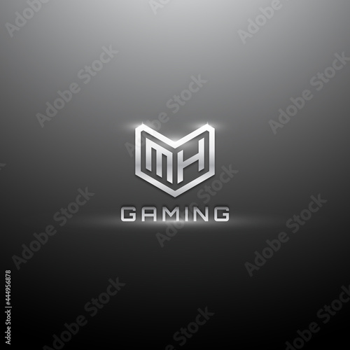 Initials letter MH logo with futuristic style and modern on gray background