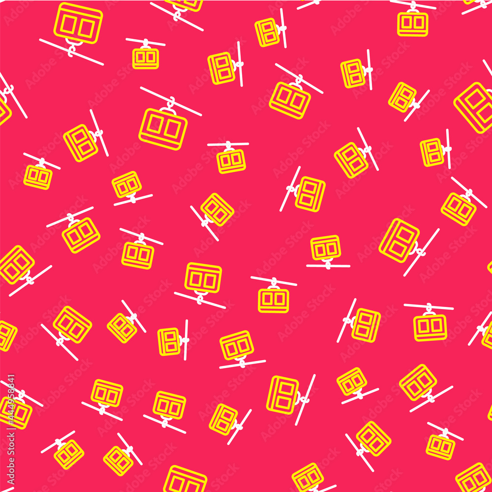 Line Cable car icon isolated seamless pattern on red background. Funicular sign. Vector Line Cable car icon isolated seamless pattern on red background. Funicular sign. Vector