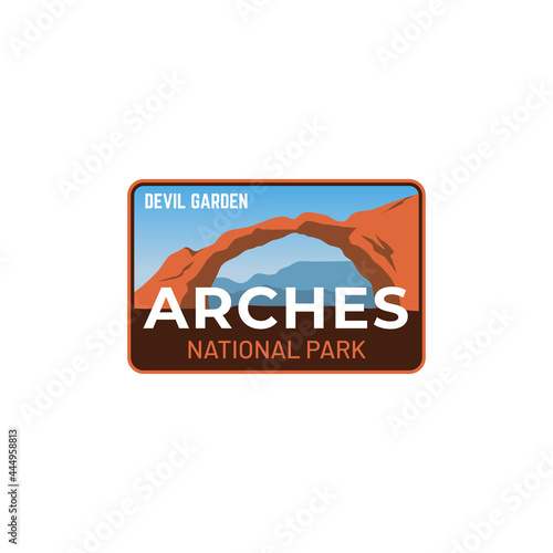 Beautiful badge patch sticker design arches national park logo outdoor vintage mountain